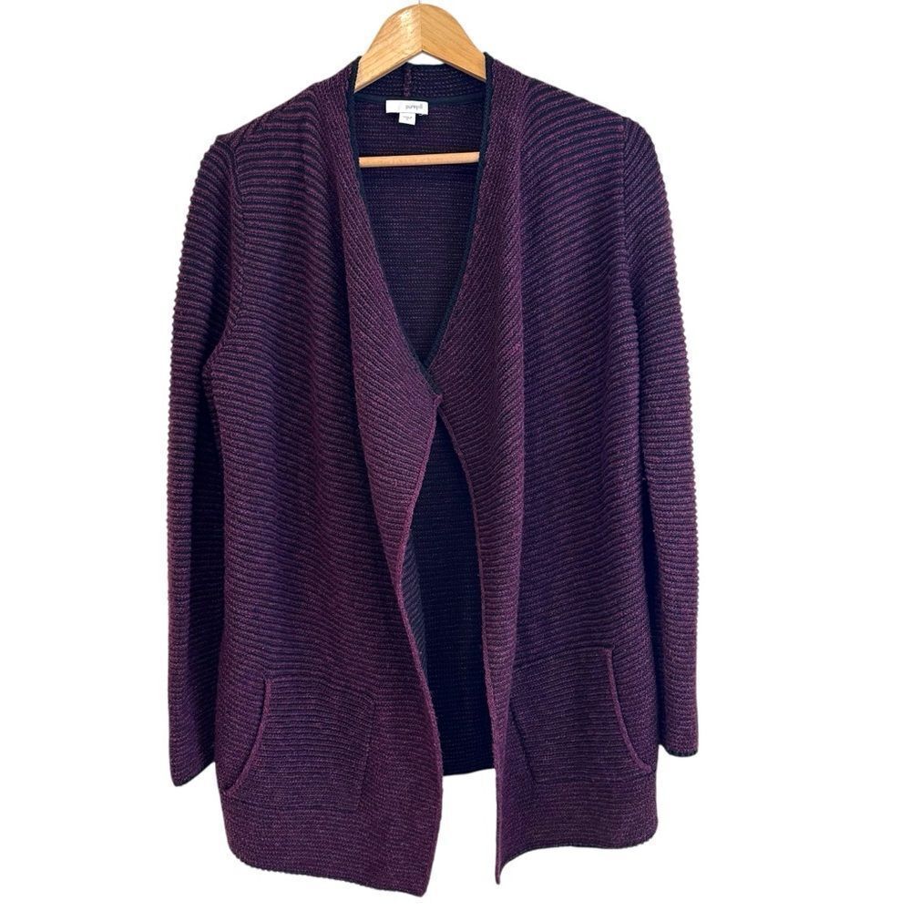 J Jill Maroon Ribbed Knit Open Cardigan Sweater Size Small